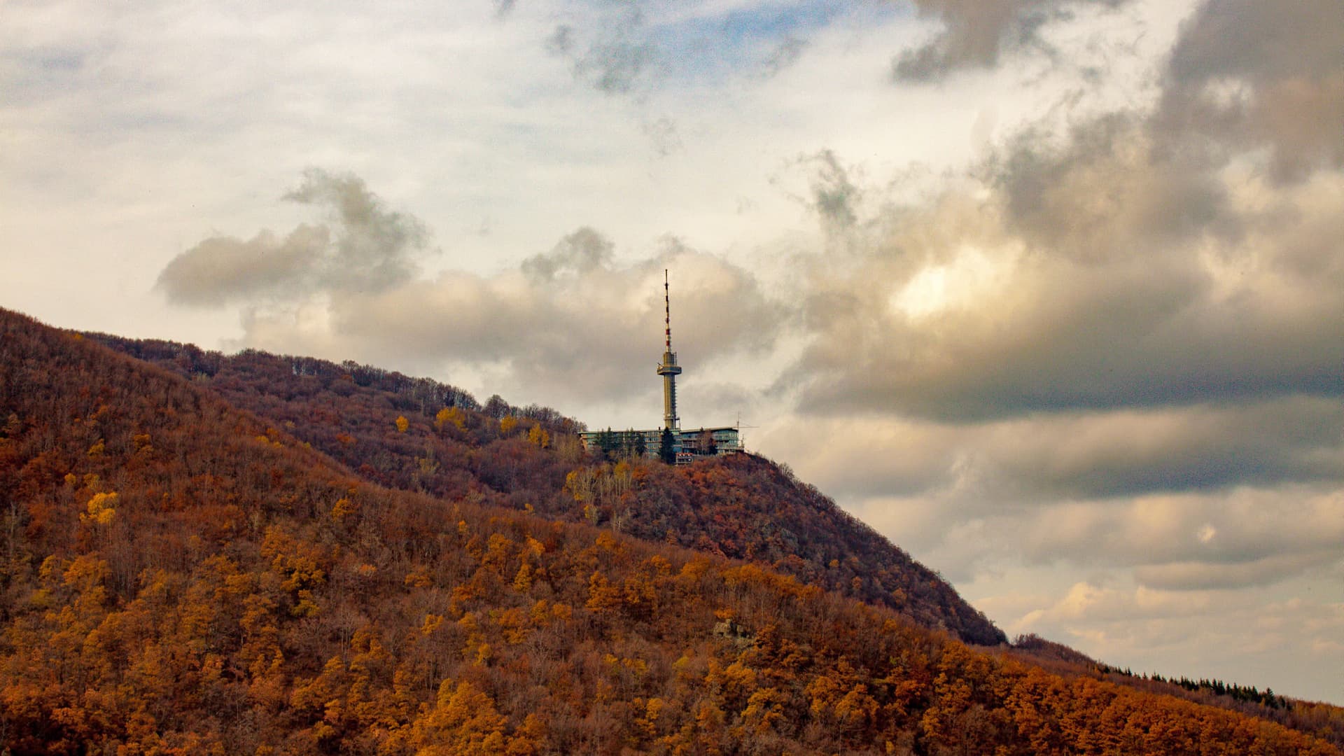 Vitosha in autumn colours above Sofia — the mountain at whose foot the hotel sits